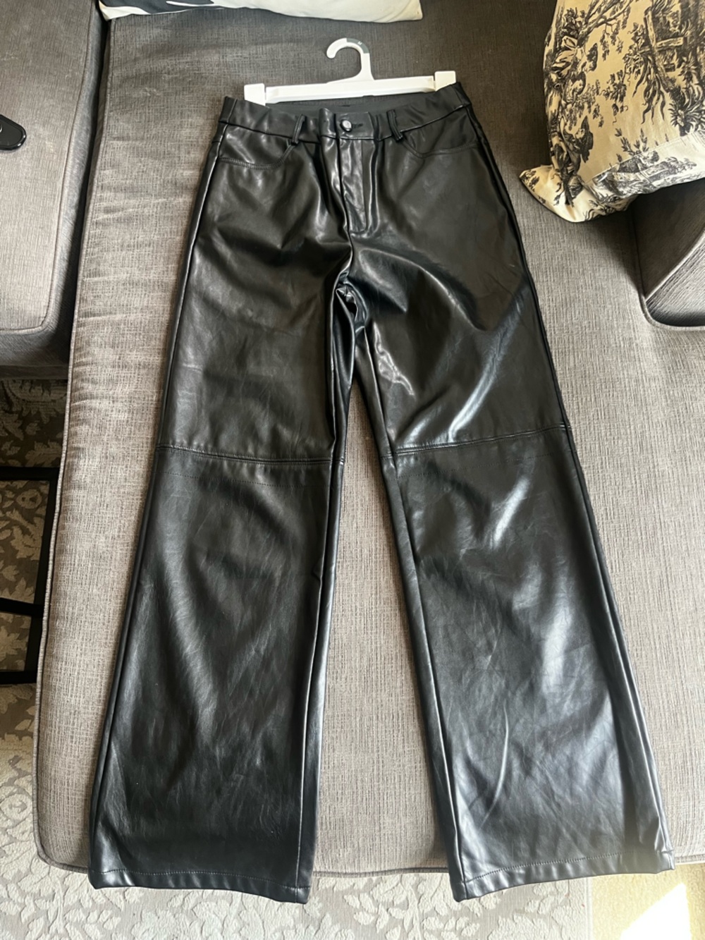 Black Faux Leather High-Waist Straight Leg Pants